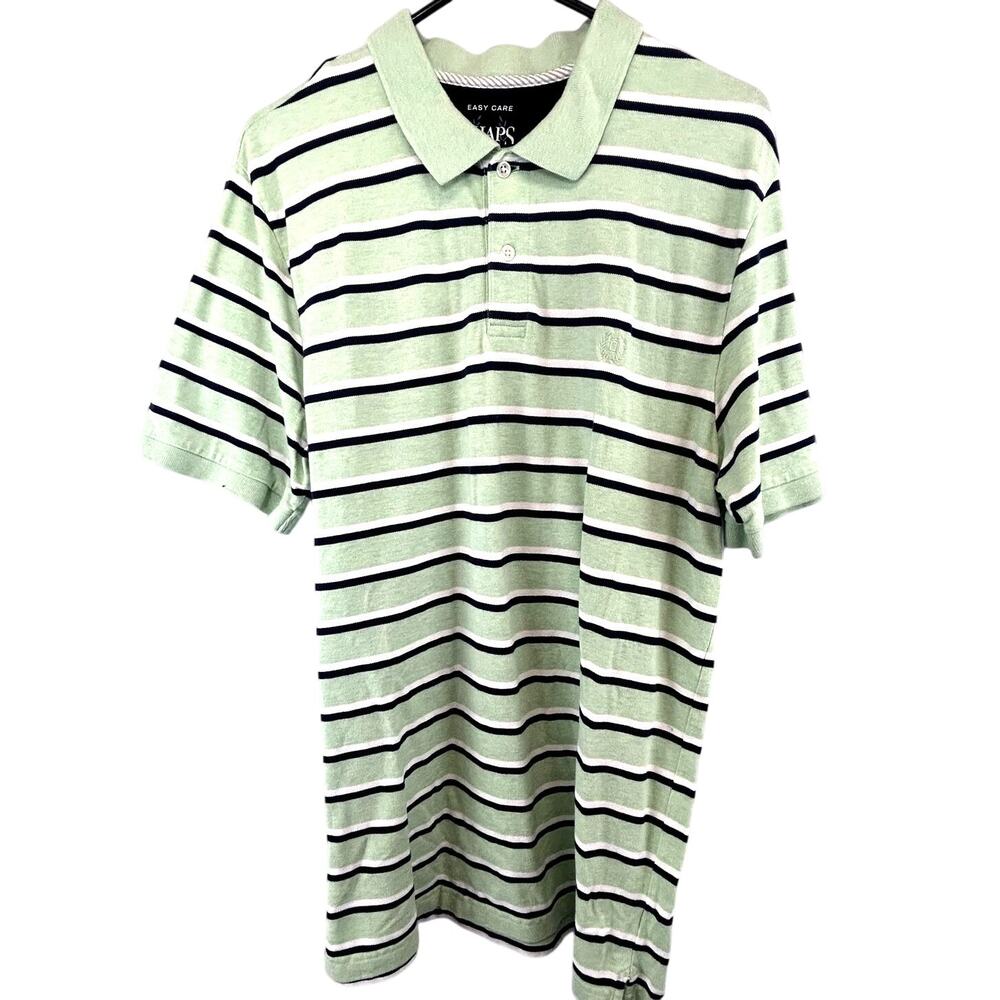 SKU2247 Chaps Men XL Green Striped Easy Care Short Sleeve Polo Shirt Cotton